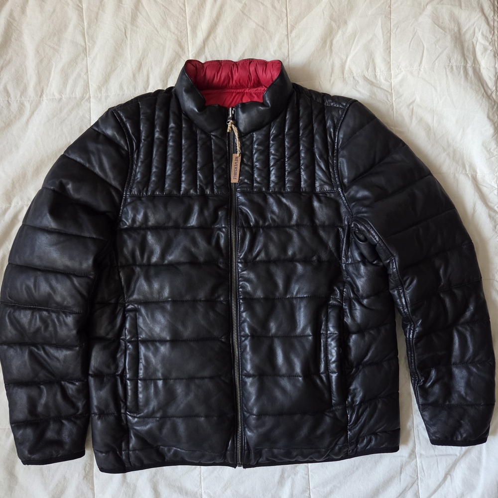Men's Black/Red Lambskin Reversible Puffer Jacket MISSANI LE COLLEZIONI